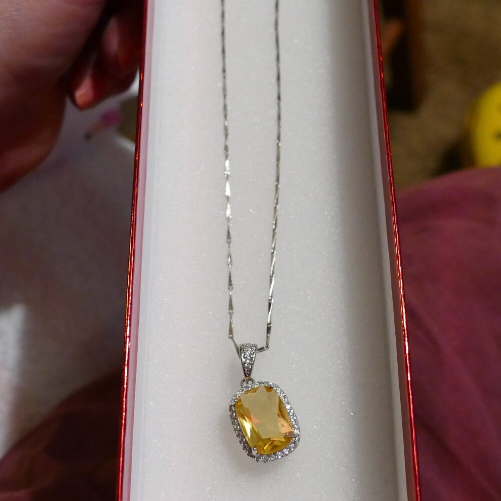 Golden Yellow Crystal Topaz CZ Necklace/Pendant